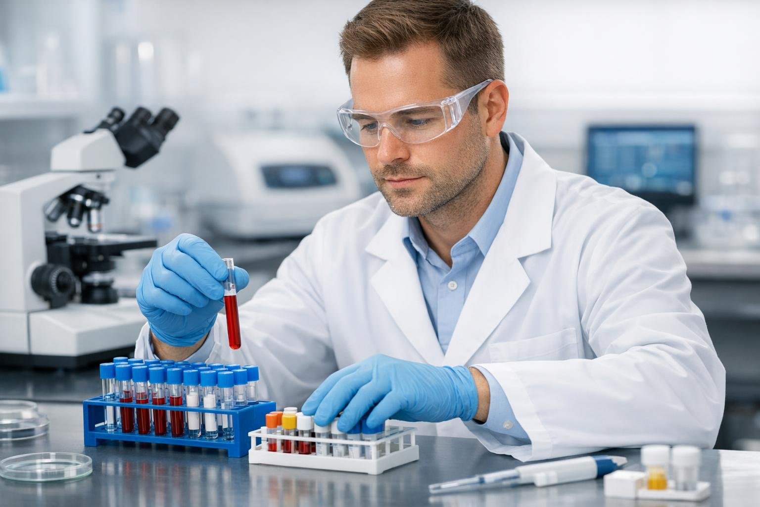 Lab analysis technician with samples